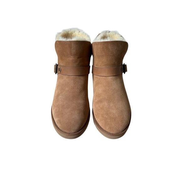 UGG Romely Short Buckle Suede Boots size 8 Tan Pull On Chestnut Sheepskin - Picture 4 of 13